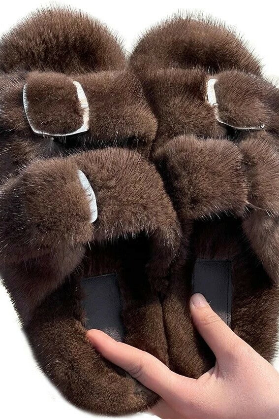 Mink Fur Slides